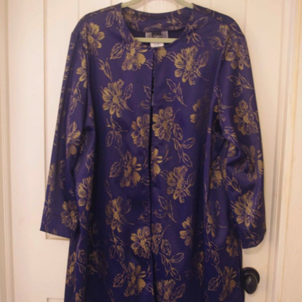 Slinky Brand Tunic length Brocade jacquard Royal Blue Evening Jacket Size 2 X